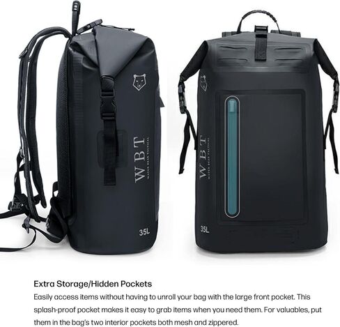 Water Bear Tactical Waterproof Backpack: 35L Rugged Roll-Top Closure(no reflective strip). (Black, 35L) in Saudi Arabia