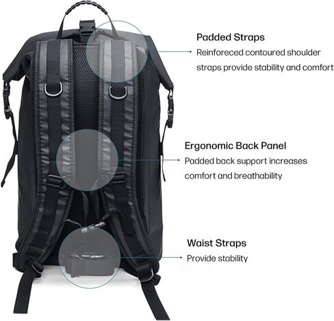 Water Bear Tactical Waterproof Backpack: 35L Rugged Roll-Top Closure(no reflective strip). (Black, 35L) in Saudi Arabia