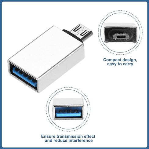 Meccanixity USB إلى محول USB Micro ، USB 3.0 أنثى إلى محول الذكور Micro USB للسيارة المحمولة بالهاتف Silver in Kuwait
