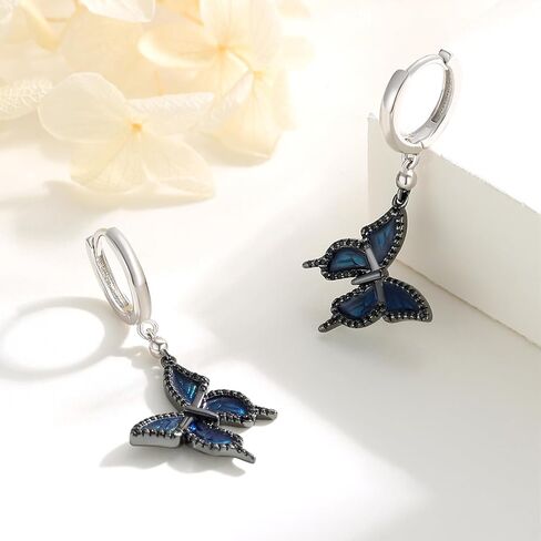 Butterfly Dangle Earrings, 925 Sterling Silver Small Enamel Dripping Oil Butterfly Leverback Earring for Sensitive Ears, Butterfly Jewelry Mother Day for Women Girlfriend Butterfly Lovers with Box in Kuwait