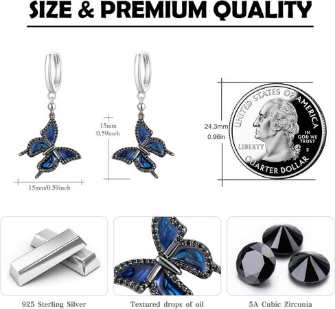 Butterfly Dangle Earrings, 925 Sterling Silver Small Enamel Dripping Oil Butterfly Leverback Earring for Sensitive Ears, Butterfly Jewelry Mother Day for Women Girlfriend Butterfly Lovers with Box in Kuwait
