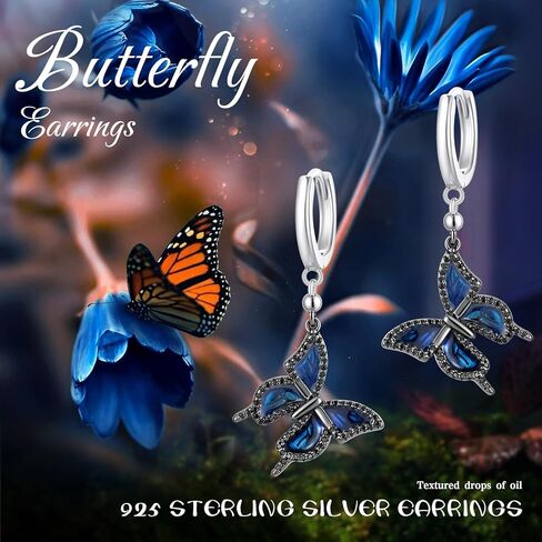 Butterfly Dangle Earrings, 925 Sterling Silver Small Enamel Dripping Oil Butterfly Leverback Earring for Sensitive Ears, Butterfly Jewelry Mother Day for Women Girlfriend Butterfly Lovers with Box in Kuwait