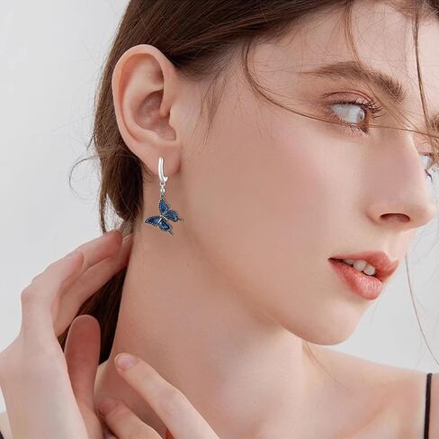 Butterfly Dangle Earrings, 925 Sterling Silver Small Enamel Dripping Oil Butterfly Leverback Earring for Sensitive Ears, Butterfly Jewelry Mother Day for Women Girlfriend Butterfly Lovers with Box in Kuwait