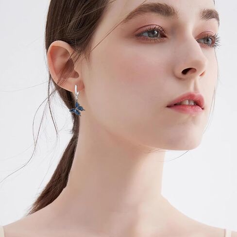 Butterfly Dangle Earrings, 925 Sterling Silver Small Enamel Dripping Oil Butterfly Leverback Earring for Sensitive Ears, Butterfly Jewelry Mother Day for Women Girlfriend Butterfly Lovers with Box in Kuwait