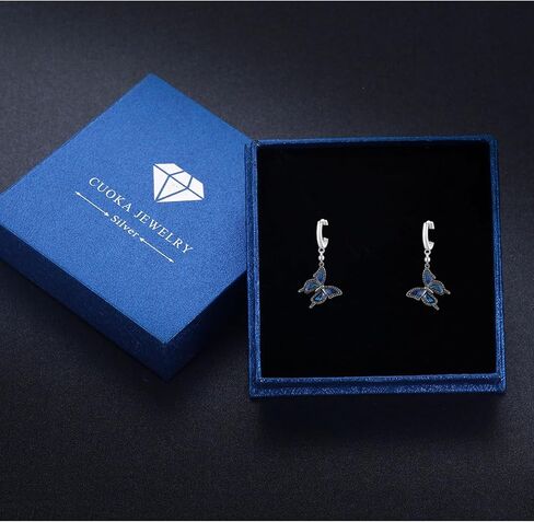 Butterfly Dangle Earrings, 925 Sterling Silver Small Enamel Dripping Oil Butterfly Leverback Earring for Sensitive Ears, Butterfly Jewelry Mother Day for Women Girlfriend Butterfly Lovers with Box in Kuwait