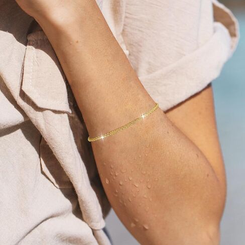 أساور ذهبية مطرزة للنساء، أساور ذهبية قابلة للتكديس للنساء غير مشوهة، سوار من الخرز المطلي بالذهب الحقيقي عيار 14 قيراط مقاوم للماء مع أساور حروف in Kuwait