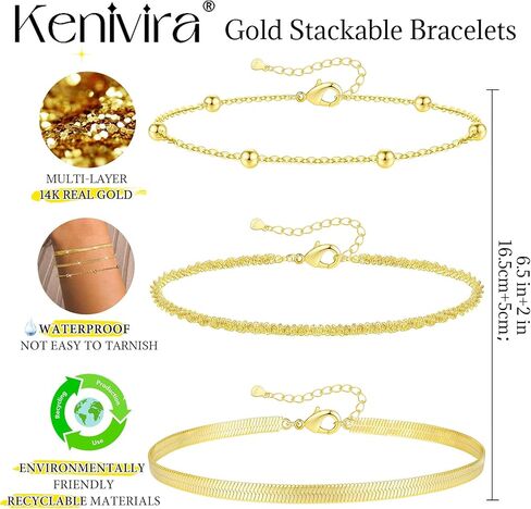 أساور ذهبية مطرزة للنساء، أساور ذهبية قابلة للتكديس للنساء غير مشوهة، سوار من الخرز المطلي بالذهب الحقيقي عيار 14 قيراط مقاوم للماء مع أساور حروف in Kuwait