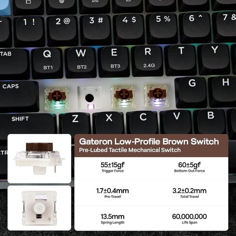 EPOMAKER Luma84 Low Profile Aluminum Mechanical Keyboard, QMK/VIA Programmable, Tri-Mode Wireless, Win/MAC/Linux Compatible, RGB Backlight (Black&Blue, Gateron Low-Profile Brown Switch) in Saudi Arabia