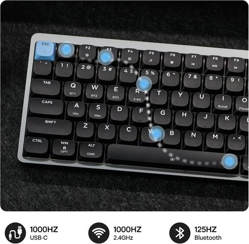 EPOMAKER Luma84 Low Profile Aluminum Mechanical Keyboard, QMK/VIA Programmable, Tri-Mode Wireless, Win/MAC/Linux Compatible, RGB Backlight (Black&Blue, Gateron Low-Profile Brown Switch) in Saudi Arabia