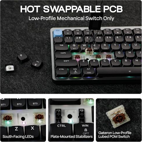 EPOMAKER Luma84 Low Profile Aluminum Mechanical Keyboard, QMK/VIA Programmable, Tri-Mode Wireless, Win/MAC/Linux Compatible, RGB Backlight (Black&Blue, Gateron Low-Profile Brown Switch) in Saudi Arabia