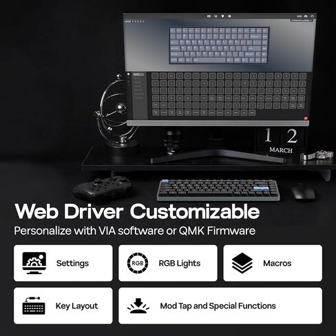 EPOMAKER Luma84 Low Profile Aluminum Mechanical Keyboard, QMK/VIA Programmable, Tri-Mode Wireless, Win/MAC/Linux Compatible, RGB Backlight (Black&Blue, Gateron Low-Profile Brown Switch) in Saudi Arabia