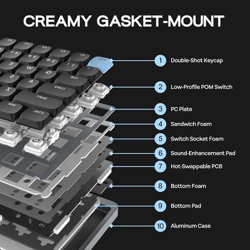 EPOMAKER Luma84 Low Profile Aluminum Mechanical Keyboard, QMK/VIA Programmable, Tri-Mode Wireless, Win/MAC/Linux Compatible, RGB Backlight (Black&Blue, Gateron Low-Profile Brown Switch) in Saudi Arabia