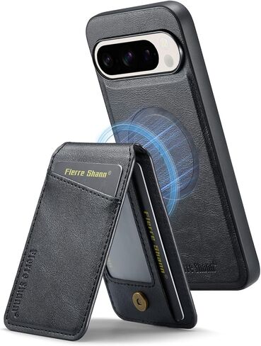 حالة محفظة لـ Google Pixel 9 / Pixel 9 Pro ، غطاء خلفي مغناطيسي متوافق مع Magsafe ، Pure Pu Leather Slim Slim Prochproof Phone مع حامل بطاقة قابلة للفصل (أسود) in Kuwait