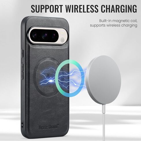 حالة محفظة لـ Google Pixel 9 / Pixel 9 Pro ، غطاء خلفي مغناطيسي متوافق مع Magsafe ، Pure Pu Leather Slim Slim Prochproof Phone مع حامل بطاقة قابلة للفصل (أسود) in Kuwait