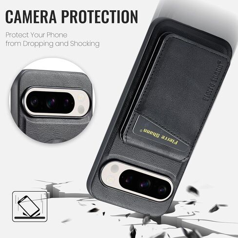 حالة محفظة لـ Google Pixel 9 / Pixel 9 Pro ، غطاء خلفي مغناطيسي متوافق مع Magsafe ، Pure Pu Leather Slim Slim Prochproof Phone مع حامل بطاقة قابلة للفصل (أسود) in Kuwait