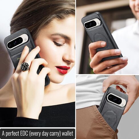 حالة محفظة لـ Google Pixel 9 / Pixel 9 Pro ، غطاء خلفي مغناطيسي متوافق مع Magsafe ، Pure Pu Leather Slim Slim Prochproof Phone مع حامل بطاقة قابلة للفصل (أسود) in Kuwait