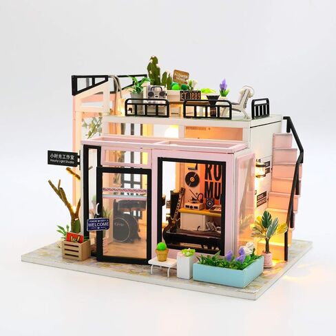 CRIOLPO DIY Miniature House Kit, Tiny House Coffee Shop With Furniture, DIY Doll House Miniature Kit For Adults, Mini House Building Kit, 3d Wooden Craft Mini Model Kit, Birthday Home Decor -Time Cafe in Saudi Arabia