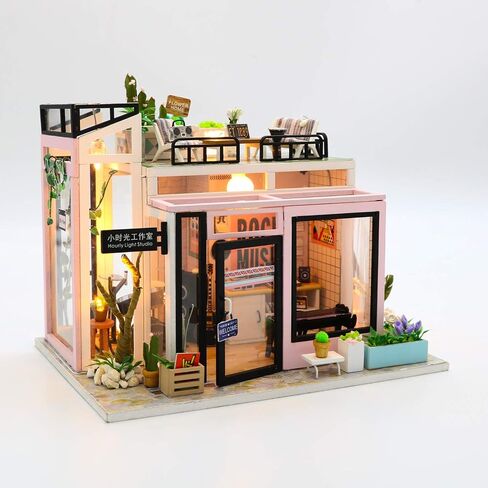 CRIOLPO DIY Miniature House Kit, Tiny House Coffee Shop With Furniture, DIY Doll House Miniature Kit For Adults, Mini House Building Kit, 3d Wooden Craft Mini Model Kit, Birthday Home Decor -Time Cafe in Saudi Arabia