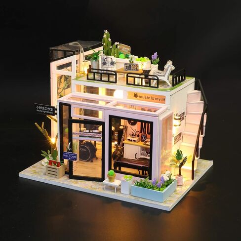 CRIOLPO DIY Miniature House Kit, Tiny House Coffee Shop With Furniture, DIY Doll House Miniature Kit For Adults, Mini House Building Kit, 3d Wooden Craft Mini Model Kit, Birthday Home Decor -Time Cafe in Saudi Arabia