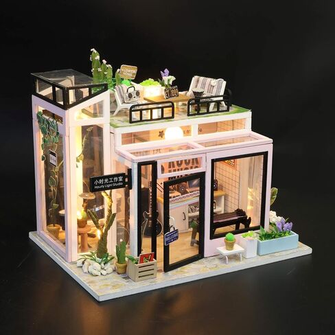 CRIOLPO DIY Miniature House Kit, Tiny House Coffee Shop With Furniture, DIY Doll House Miniature Kit For Adults, Mini House Building Kit, 3d Wooden Craft Mini Model Kit, Birthday Home Decor -Time Cafe in Saudi Arabia