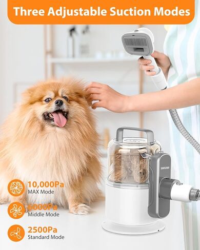 Dog Grooming Vacuum, 6 in 1 Pet Vacuum Kit with Large Capacity and 3 Suction Mode, Dog Hair Vacuum for Shedding Grooming (Off-White) in Saudi Arabia