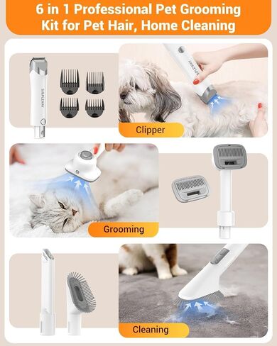 Dog Grooming Vacuum, 6 in 1 Pet Vacuum Kit with Large Capacity and 3 Suction Mode, Dog Hair Vacuum for Shedding Grooming (Off-White) in Saudi Arabia