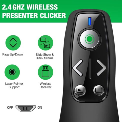 Presentation Clicker Wireless Presenter Remote for PowerPoint, RF 2.4GHz USB Powerpoint Clicker with Hyperlink & Volume Control PowerPoint Slide Advancer for Mac, Computer, Laptop in Kuwait