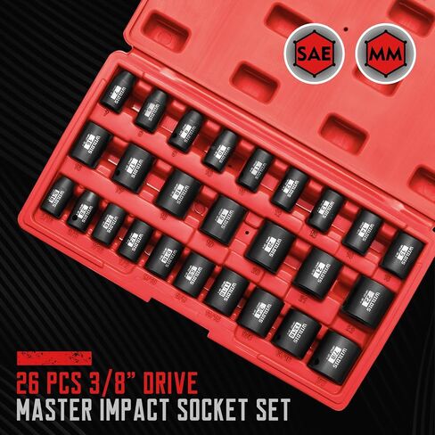 70pcs 3/8" Drive Impact Socket Set,Standard SAE(5/16 to 3/4-Inch) Metric Size(8-22mm), CR-V Steel Deep Socket Kit, Adapters, Ratchet Handle, Screwdriver Bit Set, Sliding T Bar, 6 Point in Kuwait