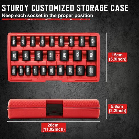 70pcs 3/8" Drive Impact Socket Set,Standard SAE(5/16 to 3/4-Inch) Metric Size(8-22mm), CR-V Steel Deep Socket Kit, Adapters, Ratchet Handle, Screwdriver Bit Set, Sliding T Bar, 6 Point in Kuwait