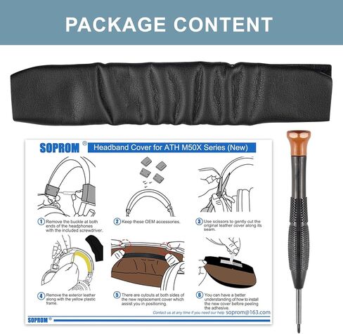 SOPROM Protein Leather Replacement Headstrap Pad Kit for Audio Technica ATH M50, M50X, M50XWH, Headband Cover Repair Part for M50XBT, M50XBT2, M50S/LE,M50xSTS Headphones, Easy DIY Installation(Black) in Kuwait