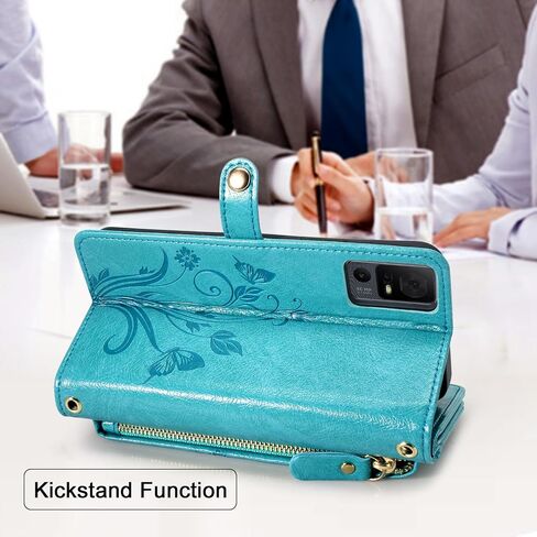 Lacass for Jitterbug Smart4 Smart 4 for Seniors (aka Lively Smart) Case Wallet,[Cards Theft Scan Protection] Card Holder Zipper Leather Flip Cover Crossbody Wrist Strap Phone case(Floral Blue Green) in Saudi Arabia