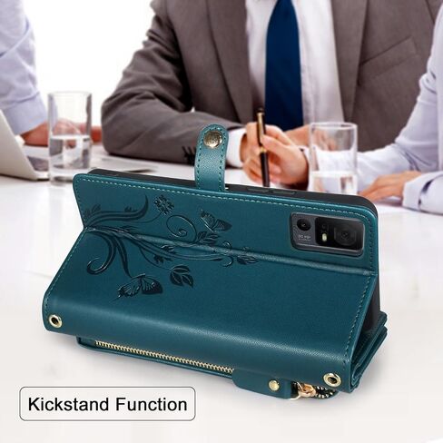 Lacass for Jitterbug Smart4 Smart 4 for Seniors (aka Lively Smart) Case Wallet,[Cards Theft Scan Protection] Card Holder Zipper Leather Flip Cover Crossbody Wrist Strap Phone case(Floral Blue Green) in Saudi Arabia