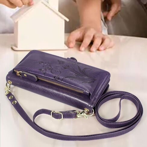 Lacass for Jitterbug Smart4 Smart 4 for Seniors (aka Lively Smart) Case Wallet,[Cards Theft Scan Protection] Card Holder Zipper Leather Flip Cover Crossbody Wrist Strap Phone case(Floral Blue Green) in Saudi Arabia