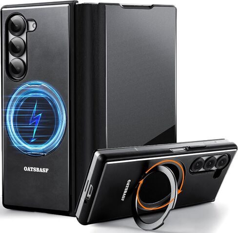 Case for Samsung Galaxy Z Fold 5,with MagSafe 360° Rotatable Magnetic Kickstand,Leather+Aluminum Metal Full Body Flip Phone Cover,Military Shockproof Grade Drop Proof for Galaxy Z Fold 5,Gray in Kuwait