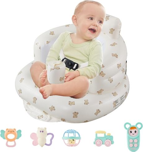 Inflatable Infant Seat, Sit-Stand Infant Floor Seat - Built-in Air Pump - 3-Point Adjustable Harness Harness Infant Seat, Portable Infant Seat，Baby Bath Seat，Suitable for 3-36 Months in Saudi Arabia