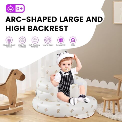 Inflatable Infant Seat, Sit-Stand Infant Floor Seat - Built-in Air Pump - 3-Point Adjustable Harness Harness Infant Seat, Portable Infant Seat，Baby Bath Seat，Suitable for 3-36 Months in Saudi Arabia