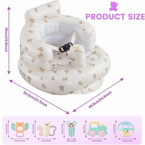 Inflatable Infant Seat, Sit-Stand Infant Floor Seat - Built-in Air Pump - 3-Point Adjustable Harness Harness Infant Seat, Portable Infant Seat，Baby Bath Seat，Suitable for 3-36 Months in Saudi Arabia