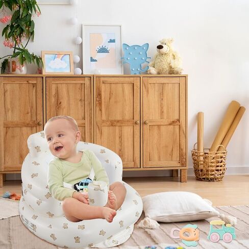 Inflatable Infant Seat, Sit-Stand Infant Floor Seat - Built-in Air Pump - 3-Point Adjustable Harness Harness Infant Seat, Portable Infant Seat，Baby Bath Seat，Suitable for 3-36 Months in Saudi Arabia