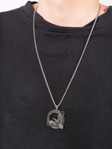 HAQUIL Raven Necklace, Black Plated Stainless Steel Celtic Raven in Flight Medallion Pendant, Box Chain, Raven Jewelry Gift in Kuwait