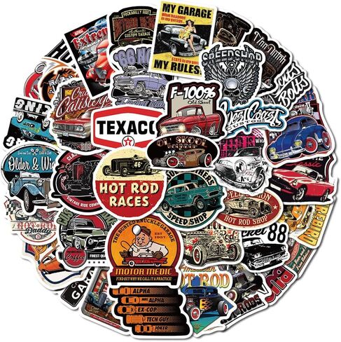 50Pcs Retro Modified Vintage Car Stickers for Journaling, Waterproof Decal Pack for Laptops, Water Bottles, Luggage, Helmets, and Motorcycles, Reusable Graffiti Art Stickers in Saudi Arabia