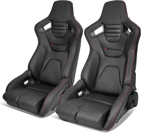 IKON MOTORSPORTS, Universal Bucket Racing Seat Left Driver Side with Dual Slider, Black PU Leather Reclinable in Kuwait