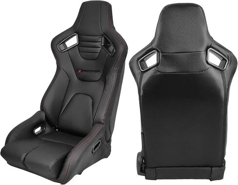 IKON MOTORSPORTS, Universal Bucket Racing Seat Left Driver Side with Dual Slider, Black PU Leather Reclinable in Kuwait
