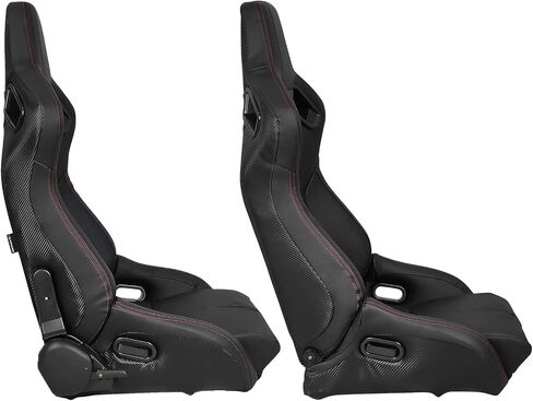 IKON MOTORSPORTS, Universal Bucket Racing Seat Left Driver Side with Dual Slider, Black PU Leather Reclinable in Kuwait
