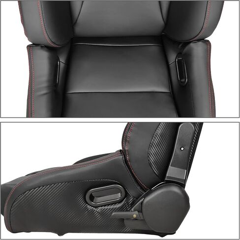 IKON MOTORSPORTS, Universal Bucket Racing Seat Left Driver Side with Dual Slider, Black PU Leather Reclinable in Kuwait