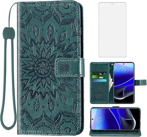 Asuwish Phone Case for Motorola Moto G Stylus 5G 2022 Wallet with Tempered Glass Screen Protector Leather Slim Flip Cover Card Holder Stand Cell Accessories XT2215-1 XT2215-4 XT2215DL Men Dark Green in Saudi Arabia