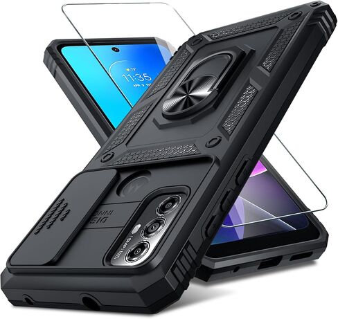 Janmitta متوافق مع Moto Razr 2024/Razr+ Plus 2024 مع حبل + حماية المفصلات + حامل حلقة الإصبع، غطاء هاتف مقاوم للصدمات بطبقة مزدوجة، أسود in Kuwait