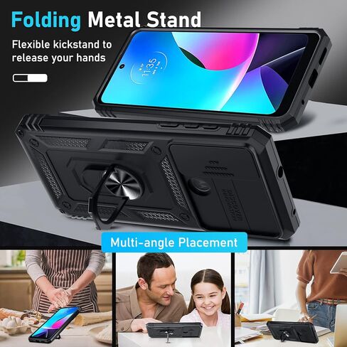 Janmitta متوافق مع Moto Razr 2024/Razr+ Plus 2024 مع حبل + حماية المفصلات + حامل حلقة الإصبع، غطاء هاتف مقاوم للصدمات بطبقة مزدوجة، أسود in Kuwait