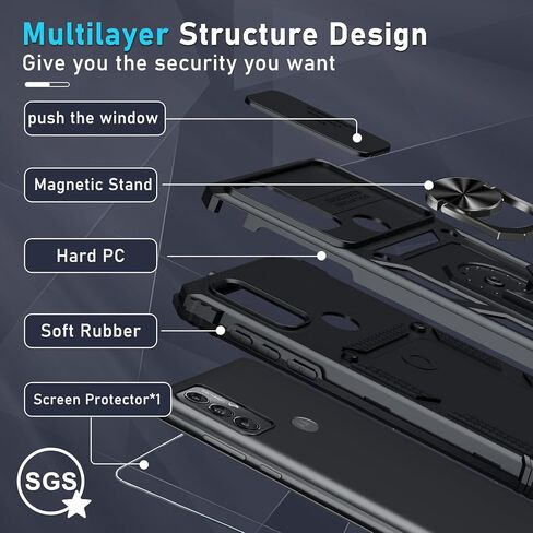 Janmitta متوافق مع Moto Razr 2024/Razr+ Plus 2024 مع حبل + حماية المفصلات + حامل حلقة الإصبع، غطاء هاتف مقاوم للصدمات بطبقة مزدوجة، أسود in Kuwait