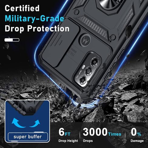 Janmitta متوافق مع Moto Razr 2024/Razr+ Plus 2024 مع حبل + حماية المفصلات + حامل حلقة الإصبع، غطاء هاتف مقاوم للصدمات بطبقة مزدوجة، أسود in Kuwait