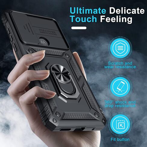 Janmitta متوافق مع Moto Razr 2024/Razr+ Plus 2024 مع حبل + حماية المفصلات + حامل حلقة الإصبع، غطاء هاتف مقاوم للصدمات بطبقة مزدوجة، أسود in Kuwait